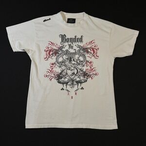 Y2k Akademiks T-Shirt‎ White Rap Hip Hop Bonded By Blood Short Sleeve Top
